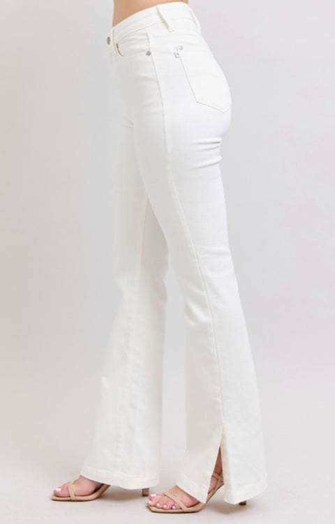 Judy Blue - White Side Slit Slim Boot Cut