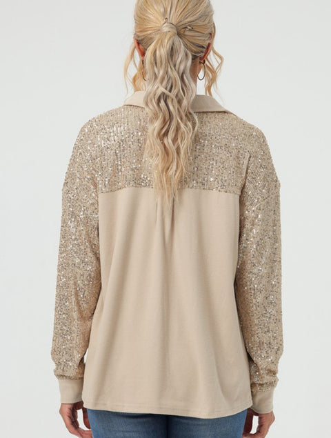 Sequin Patchwork Button -Up