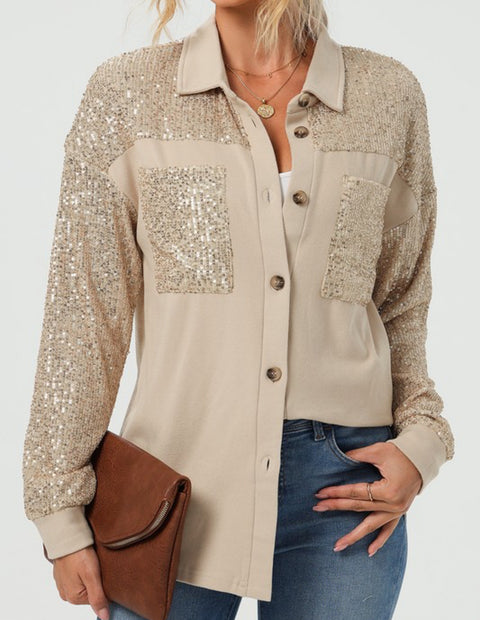Sequin Patchwork Button -Up