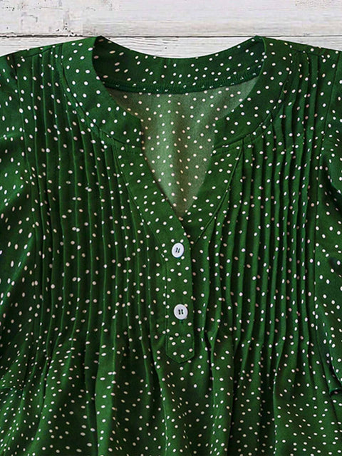 V-neck Button Pleated Top