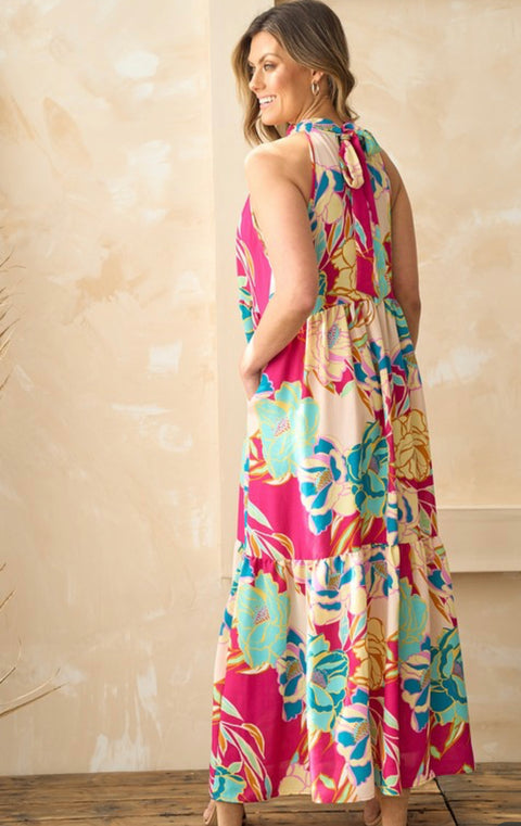 Fuchsia Haltered Neck Maxi Dress