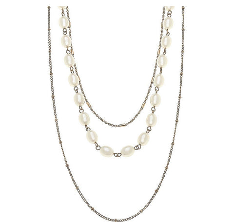 Layered Chain Necklace with Pearls