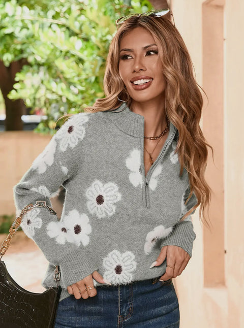 Floral Half Zip Sweater