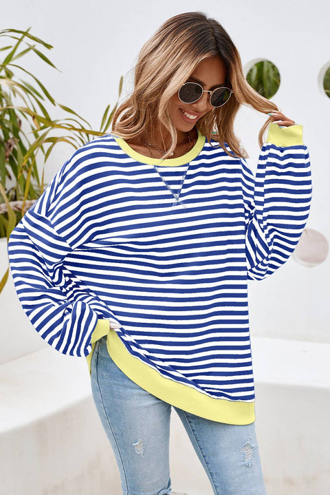 Stripe Contrast Trim Oversized Pullover Sweatshirt