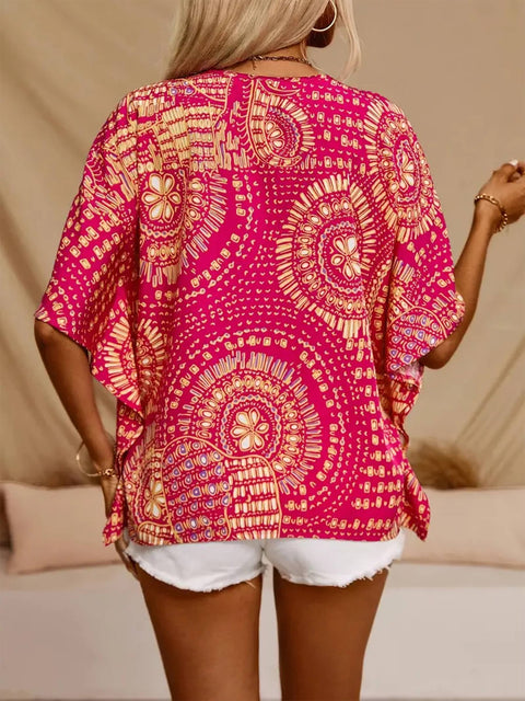 Pink Printed Bat Sleeve Top