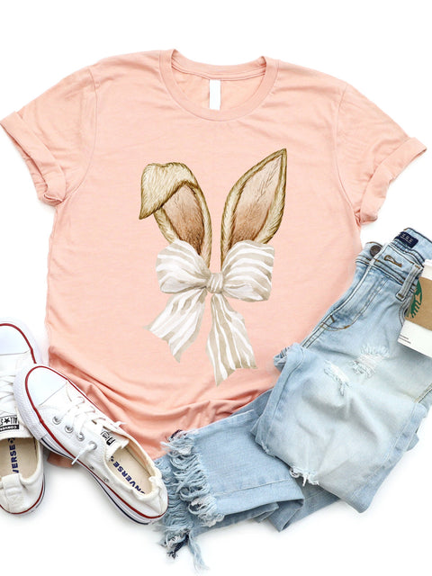 Bunny Ears Striped Bow Graphic Tee