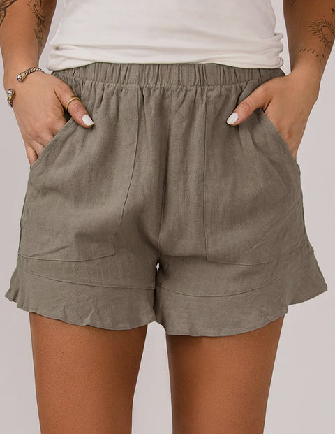 Khaki Ruffle Shorts