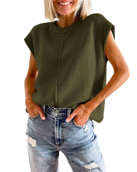 Knit Solid Color Sleeveless Round Neck Sweater Vest