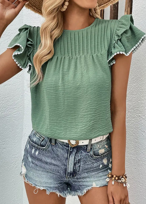 Green Smocked Ruffle Sleeve