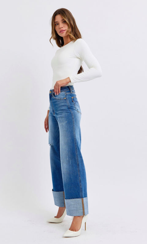 Judy Blue-High Waist Retro Wide Leg w/ Cuff