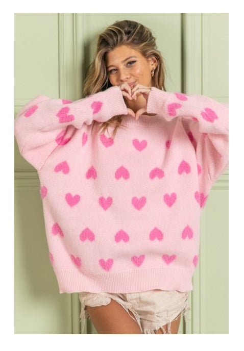Pink Hearts Sweater Top