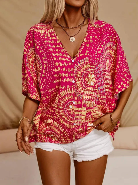 Pink Printed Bat Sleeve Top