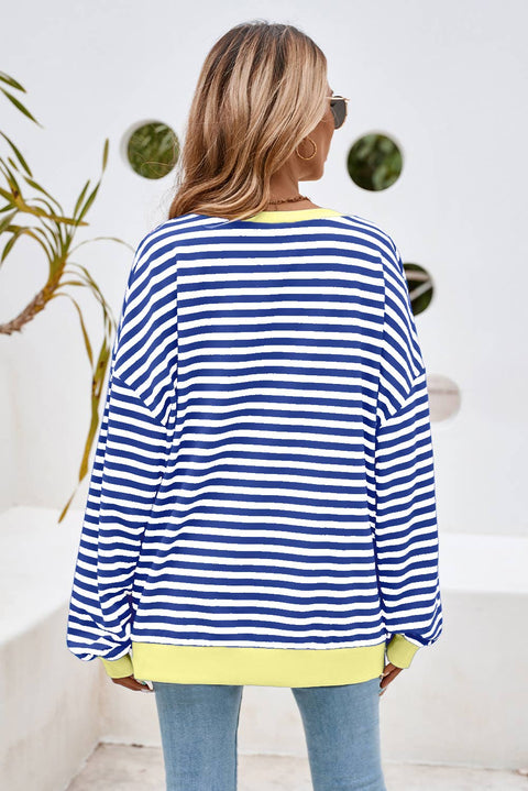 Stripe Contrast Trim Oversized Pullover Sweatshirt