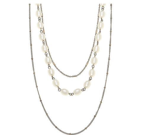 Layered Chain Necklace with Pearls